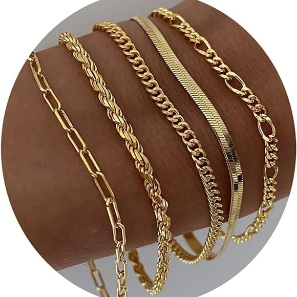 Jewelry - Gold Bracelets - Real 14K Women's Cute Tennis Cubic Beaded Link Paperclip Dainty